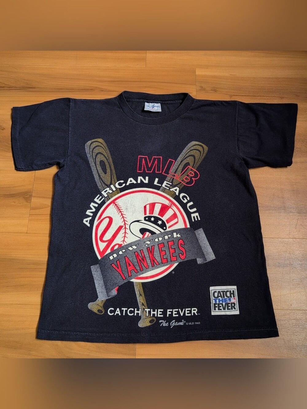 Vintage New York Yankees Shirt Mens Medium Catch The Fever Graphic Tee 90s MLB